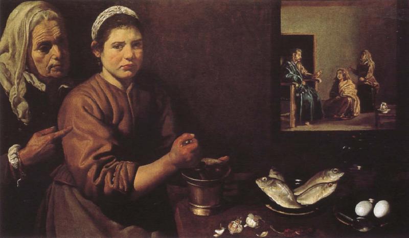 VELAZQUEZ, Diego Rodriguez de Silva y Jesus in the Mary-s home oil painting image